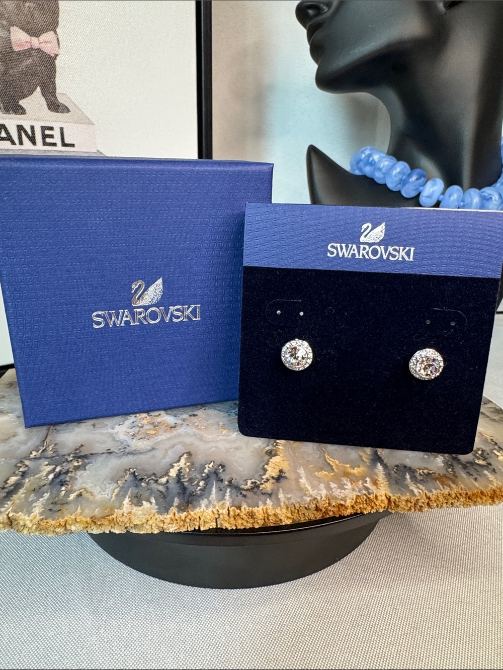 Swarovski Clear Crystal Halo Stud Earrings in Silver Tone